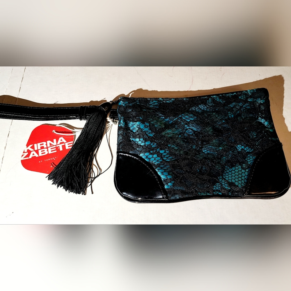 NWT Kirna Zabete for Target satin green with lace overlay black wristlet purse